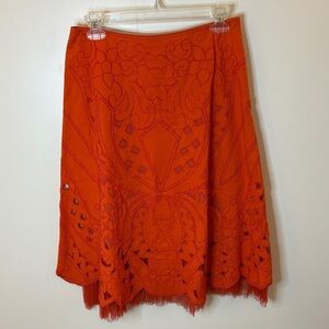Vibrant Orange Embroidered A-Line Skirt